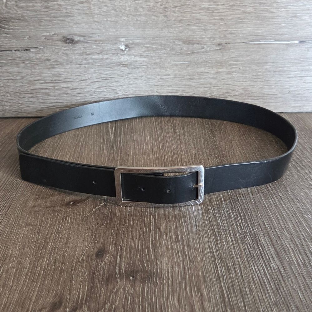 Banana Republic Men's Black Italian Leather Belt with Silver Buckle Medium